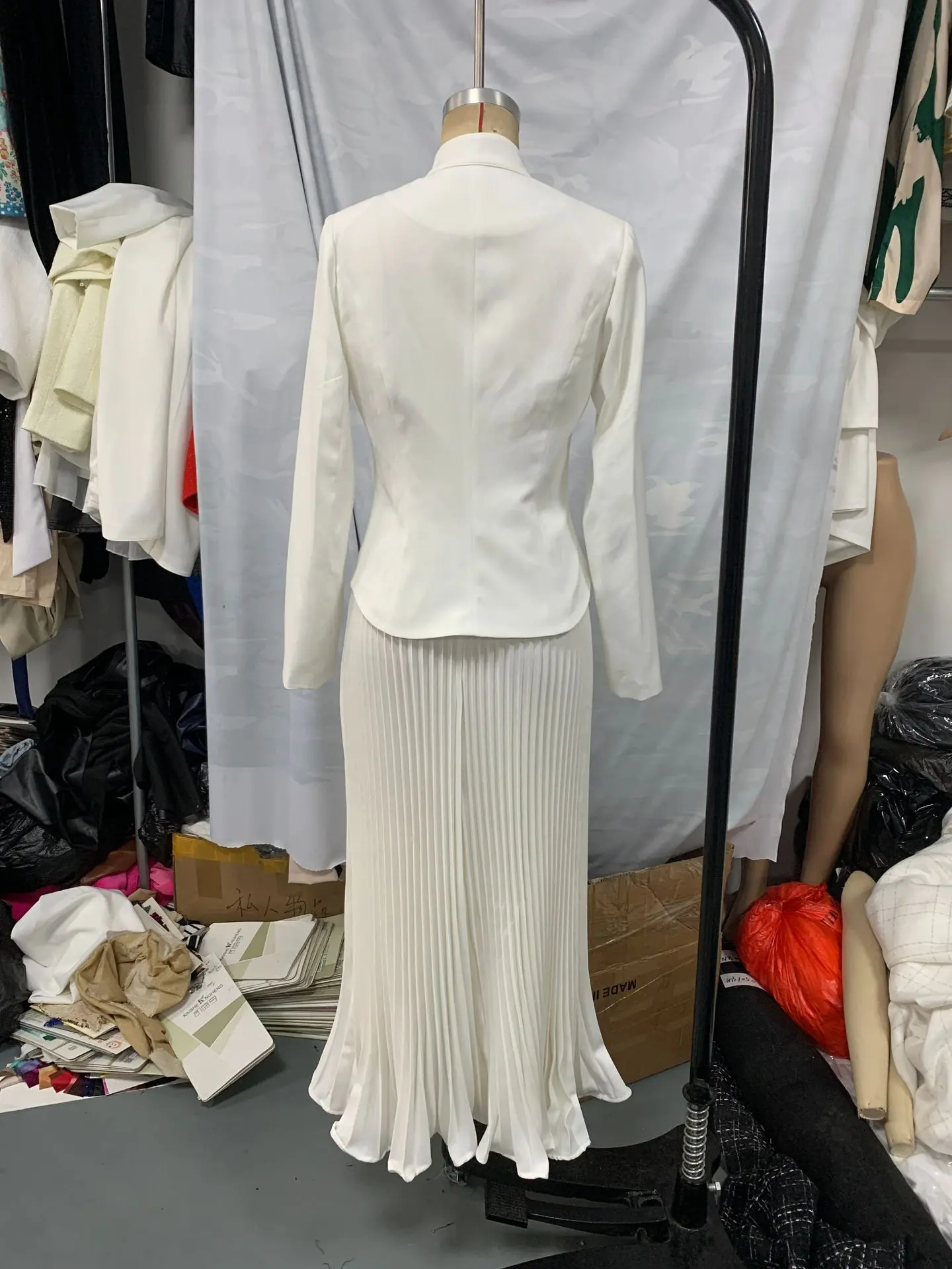 Women Elegant Stand Collar Pleated Skirt Two Piece Set Long Sleeve Vintage Office Lady High Waist Skirt Matching Set Autumn 2025