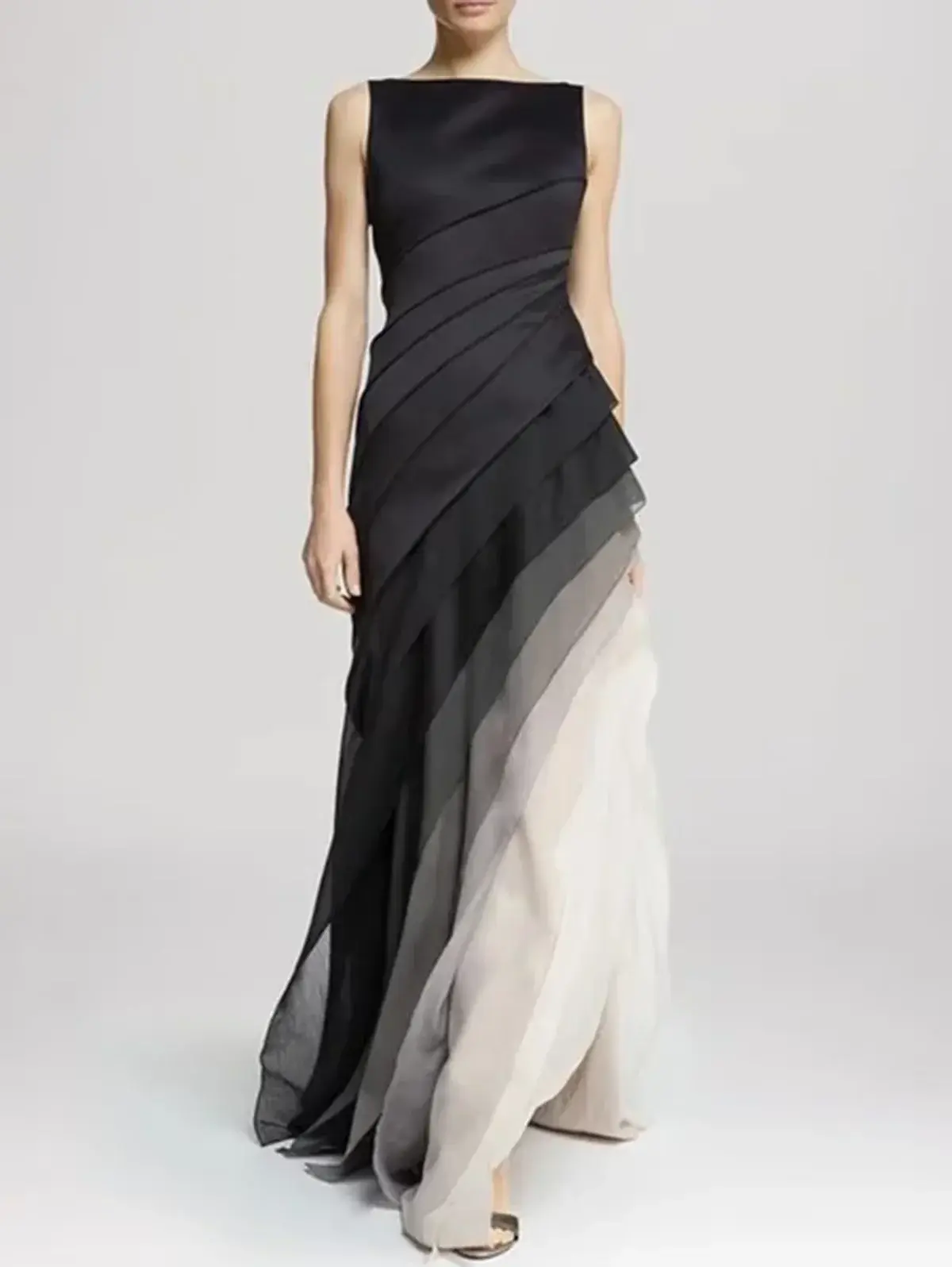 Women Satin Patchwork Long Dress Sleeveless Wedding Guest Cocktail Slim Round Neck Swwet Gradient Party Club Summer Dress