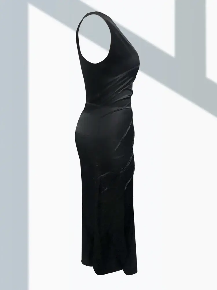 Women Satin Patchwork Long Dress Sleeveless Wedding Guest Cocktail Slim Round Neck Swwet Gradient Party Club Summer Dress