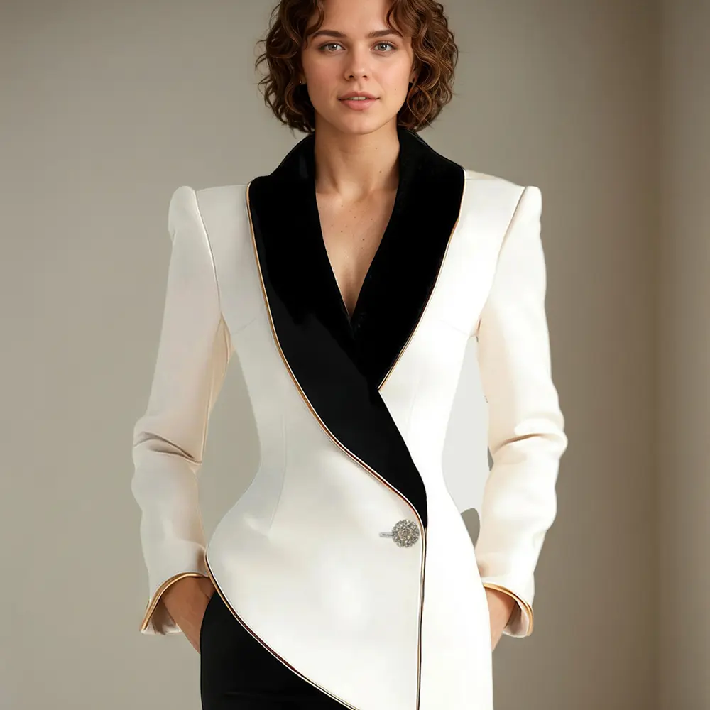 Women Shoulder Pads Blazer Jacket Long Sleeve Office Lady Vintage Single Button Tailored Coat Autumn High Street Vintage Coat