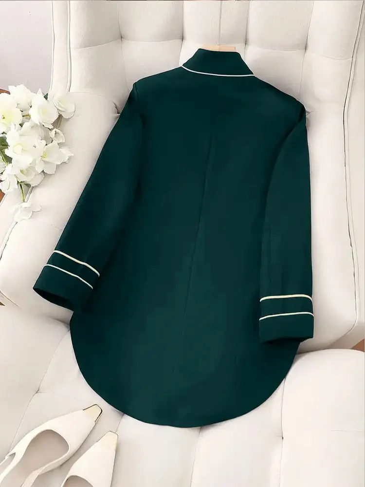 Women Double Breasted Jacketd Elegant Retro Office Lady Stand Collar Long Sleeve Blazer Coat Autumn Slim Waist Tailcoat 2025