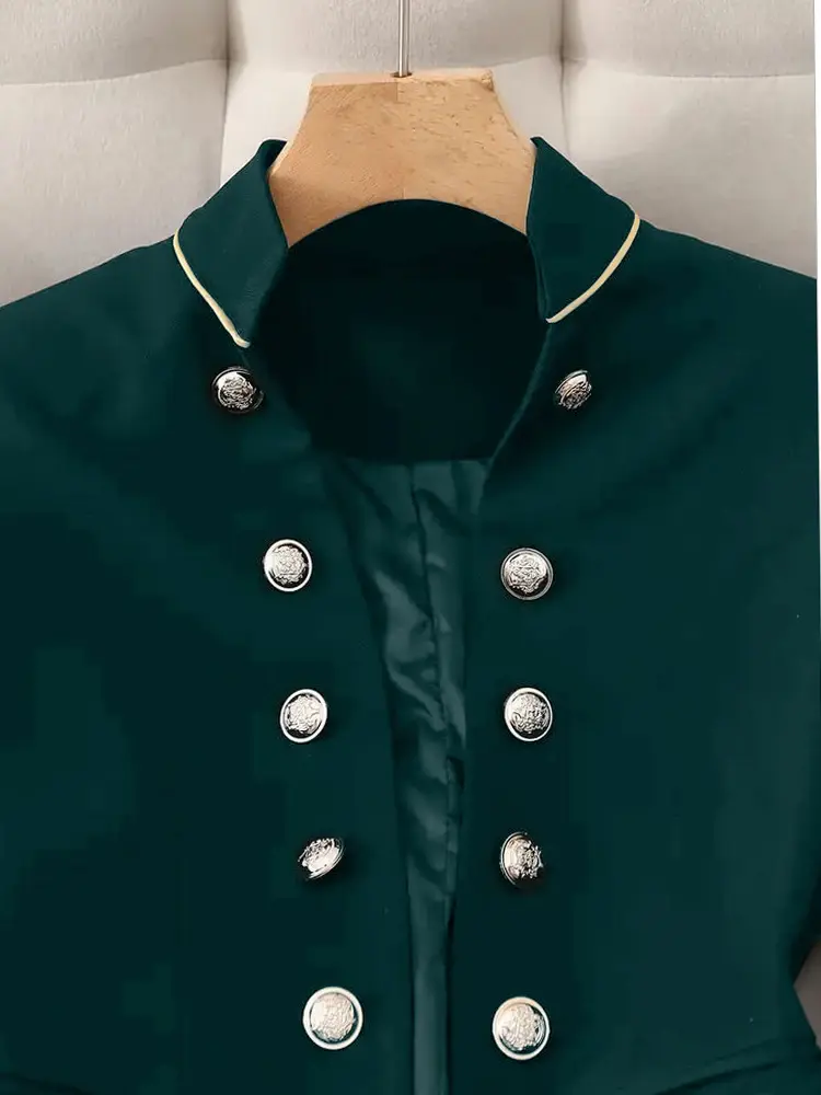 Women Double Breasted Jacketd Elegant Retro Office Lady Stand Collar Long Sleeve Blazer Coat Autumn Slim Waist Tailcoat 2025