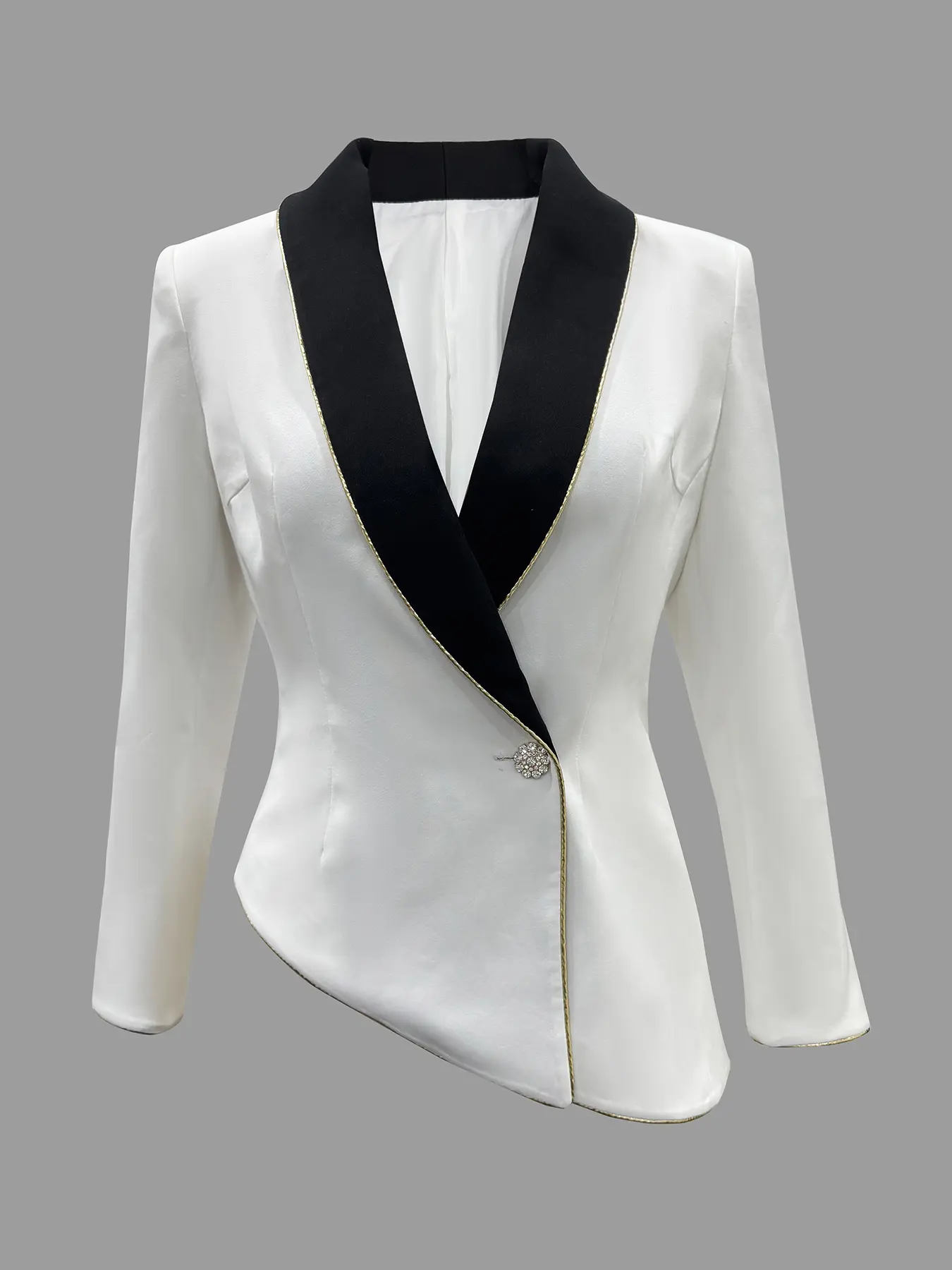 Women Shoulder Pads Blazer Jacket Long Sleeve Office Lady Vintage Single Button Tailored Coat Autumn High Street Vintage Coat