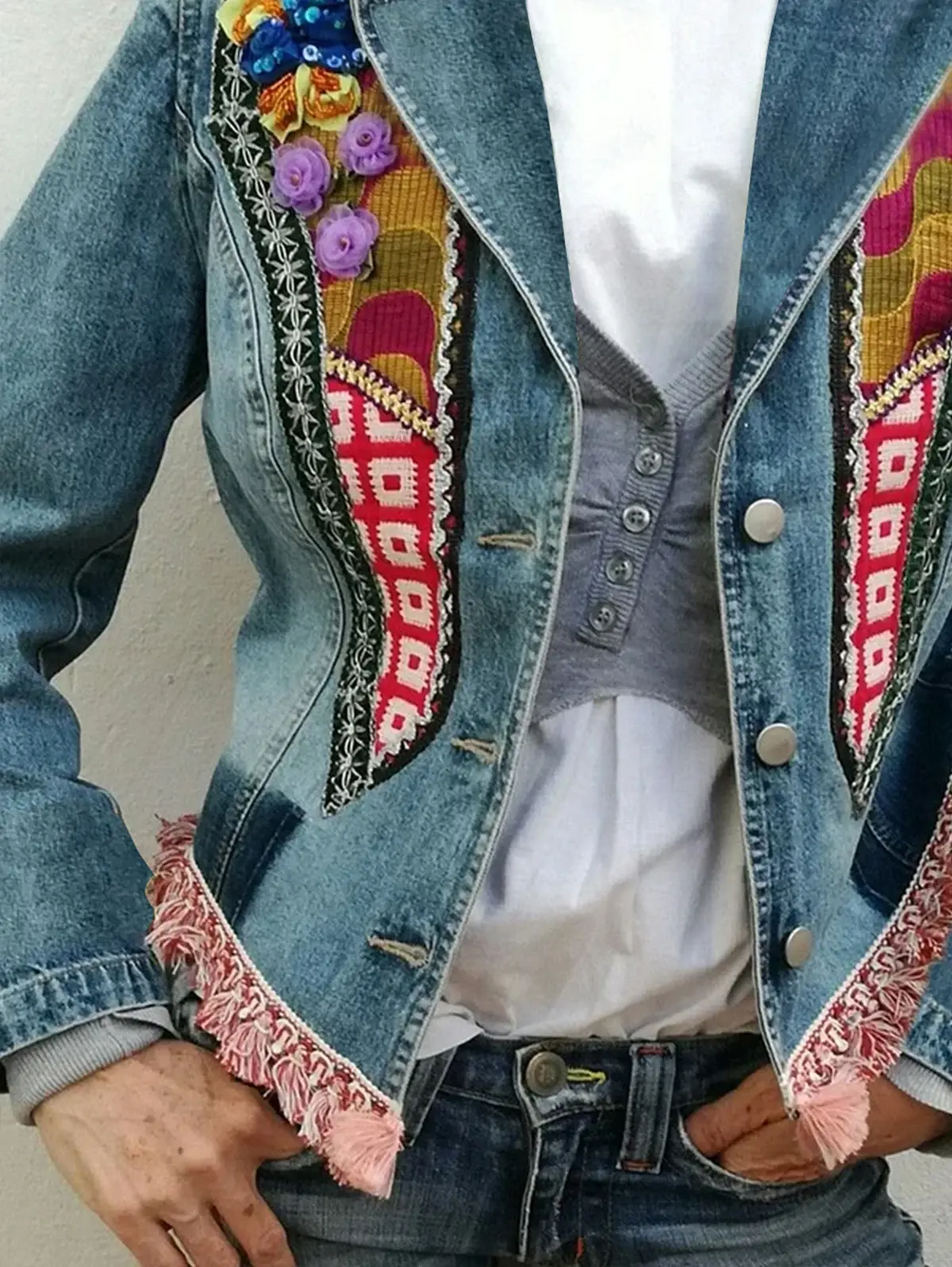 Women Plus Size Denim Short Jacket Tassel India Folk Casual Slim Lapel Collar Winter Jeans Coat Long Sleeve Vintage Jackets