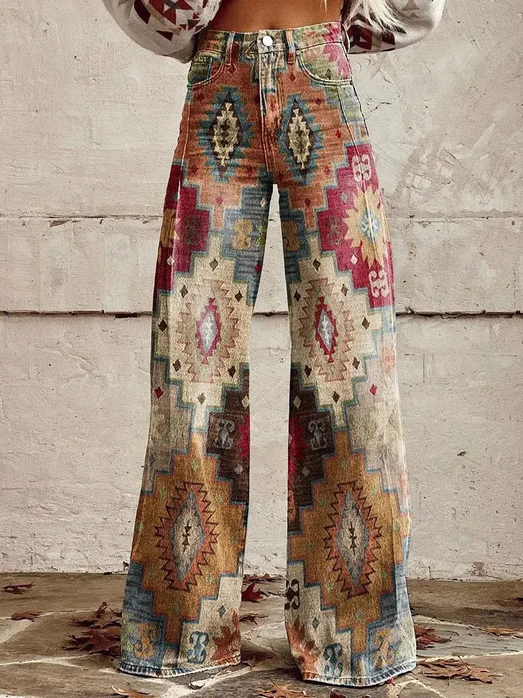 Women Ameican Retro Pants High Waist Floral Printed Loose Harajuku Vintage Wide Leg Trousers Spring Streetwear Pants 2025