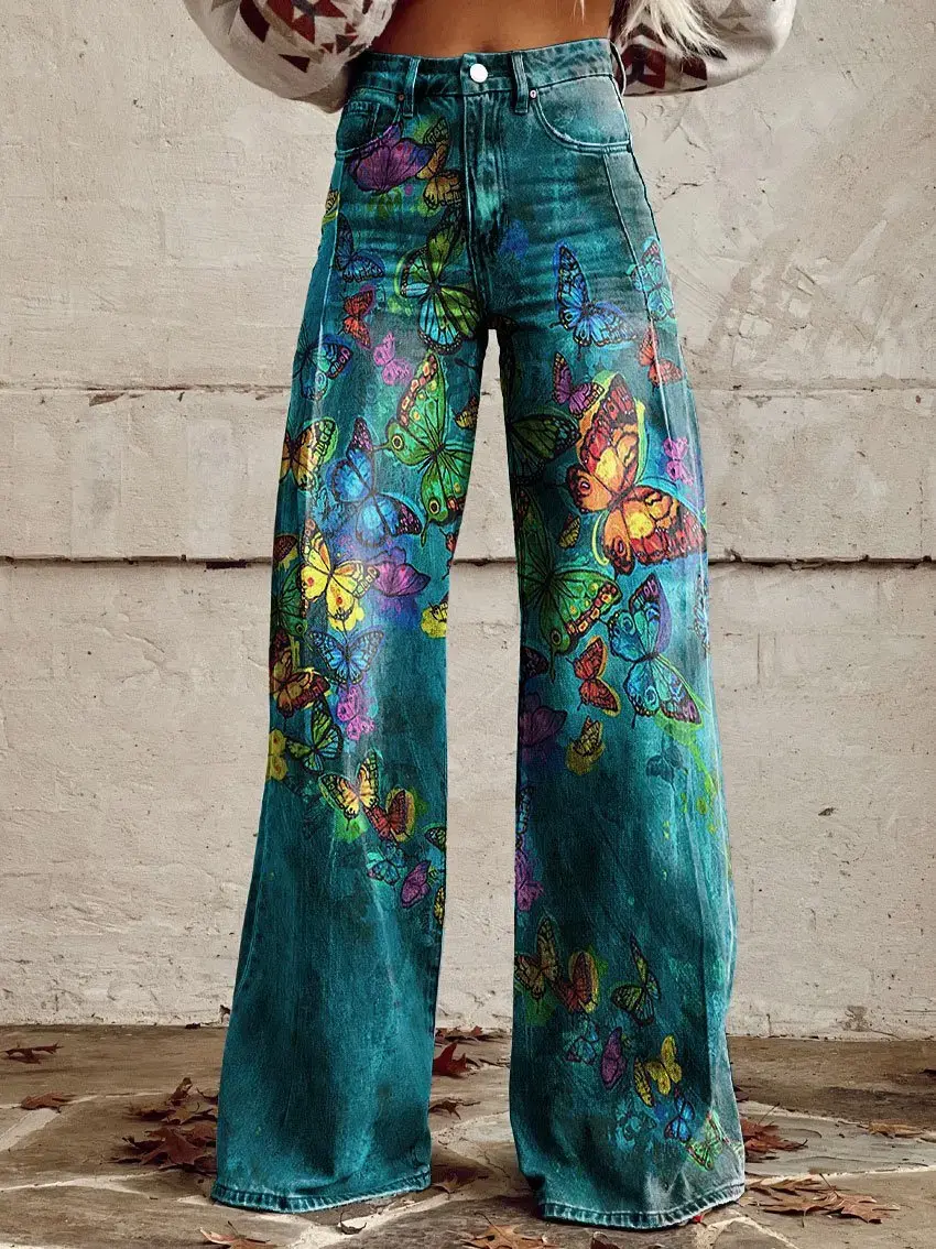 Women Ameican Retro Pants High Waist Floral Printed Loose Harajuku Vintage Wide Leg Trousers Spring Streetwear Pants 2025