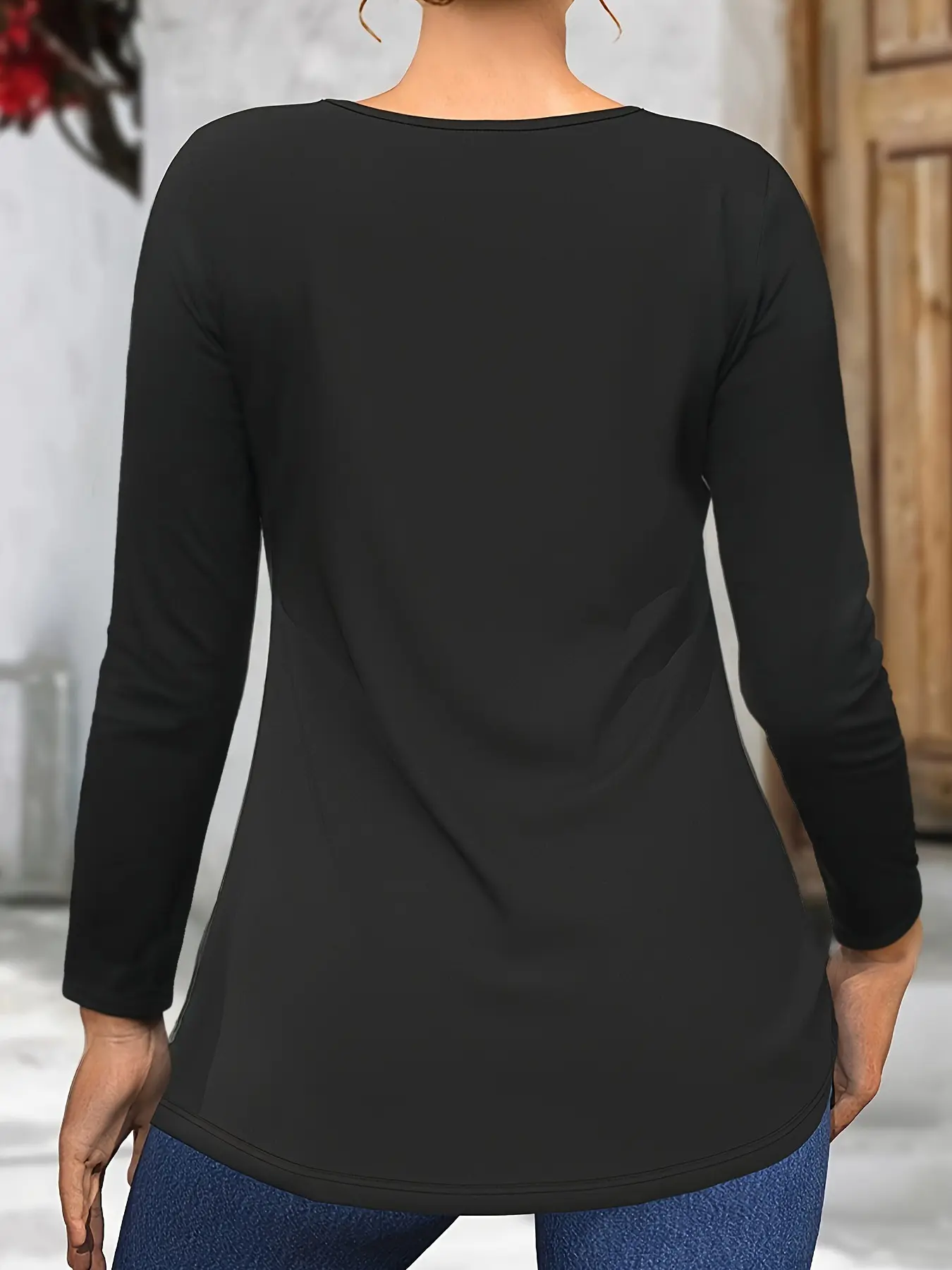 Women Plus Size T shirt Long Sleeve Zipper Fly Button Minimalist Casual Vintage Fitting Round Neck Tee Tops Autumn 2024 t shirt