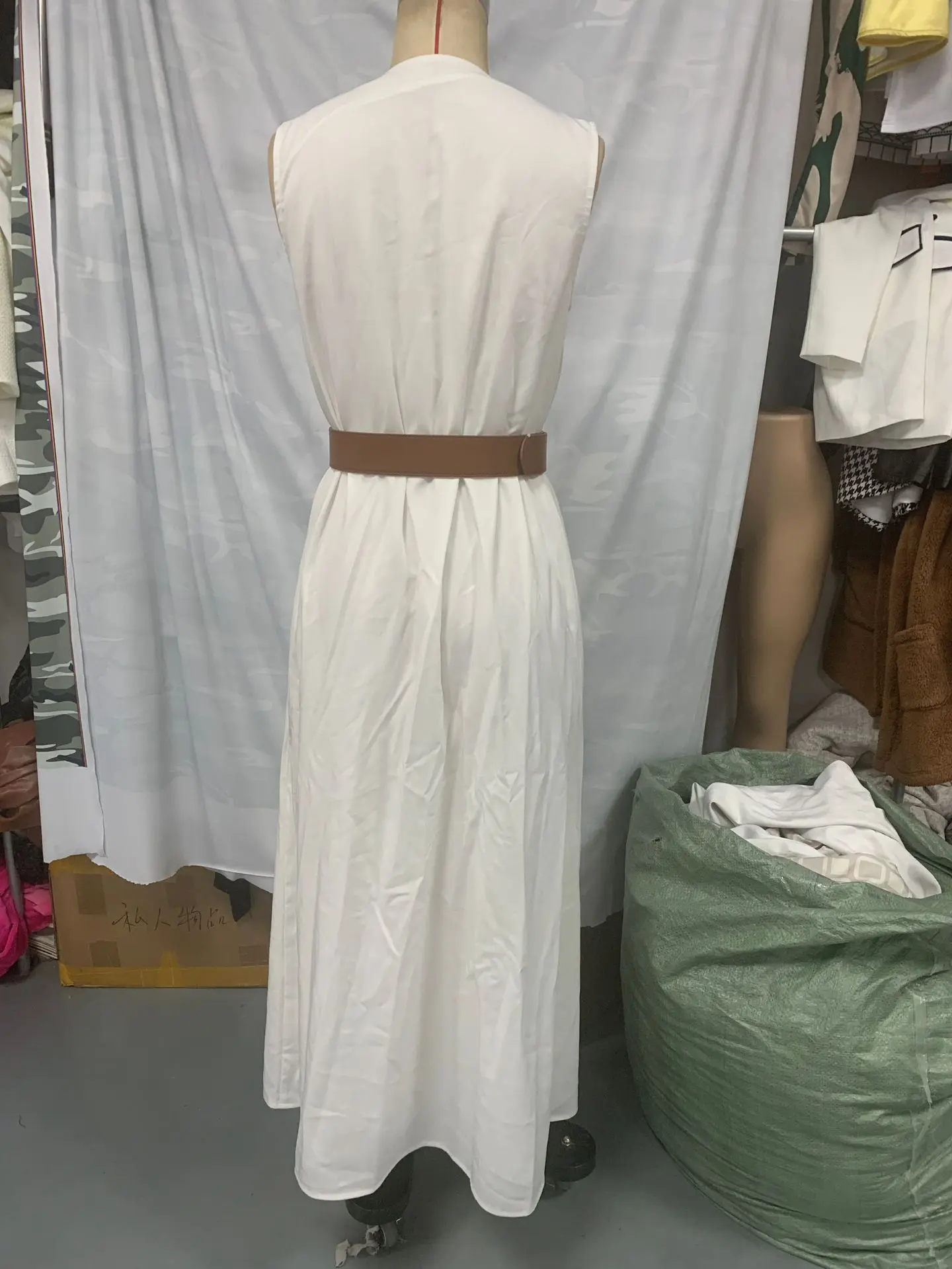 Elegant Tank Dress for Women Sexy Deep V-neck Single Breasted Minimalist Sleeveless Office Lady Summer Dresses with Belt