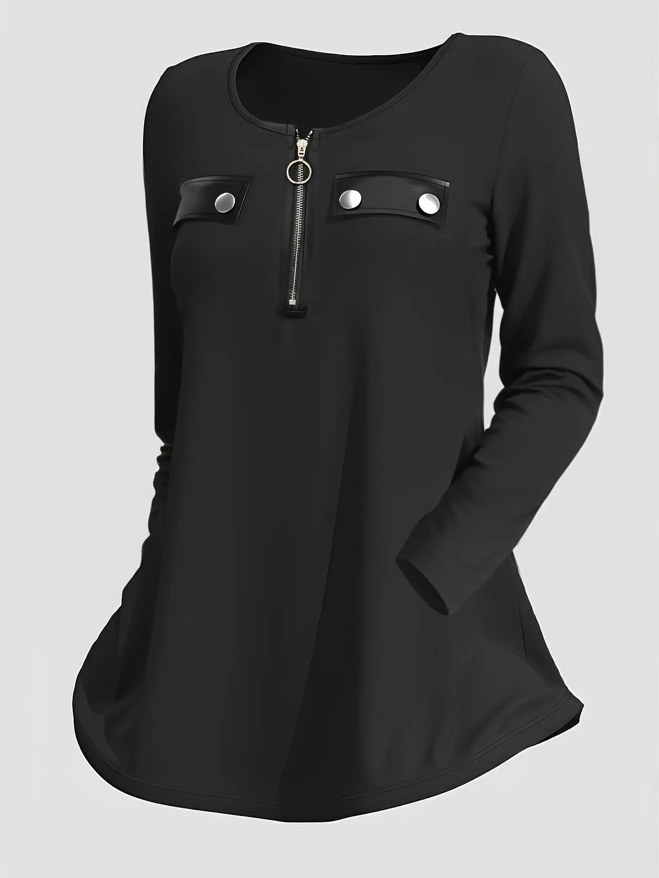 Women Plus Size T shirt Long Sleeve Zipper Fly Button Minimalist Casual Vintage Fitting Round Neck Tee Tops Autumn 2024 t shirt