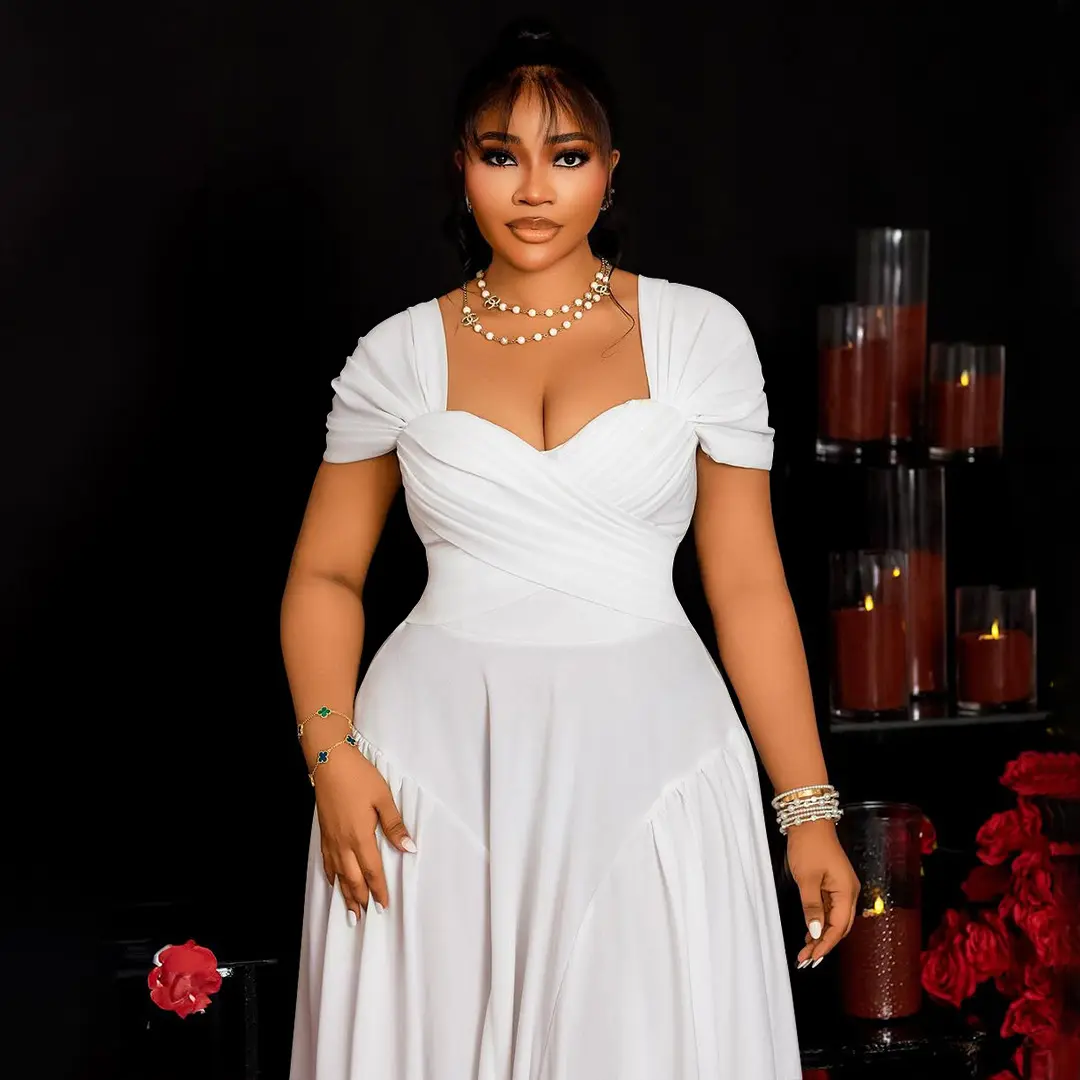 Women Plus Size Dress for Party Puff Sleeve Heart Collar Pleated A-Line Solid Vintage Elegant Wedding Guest Short Sleeve Dress