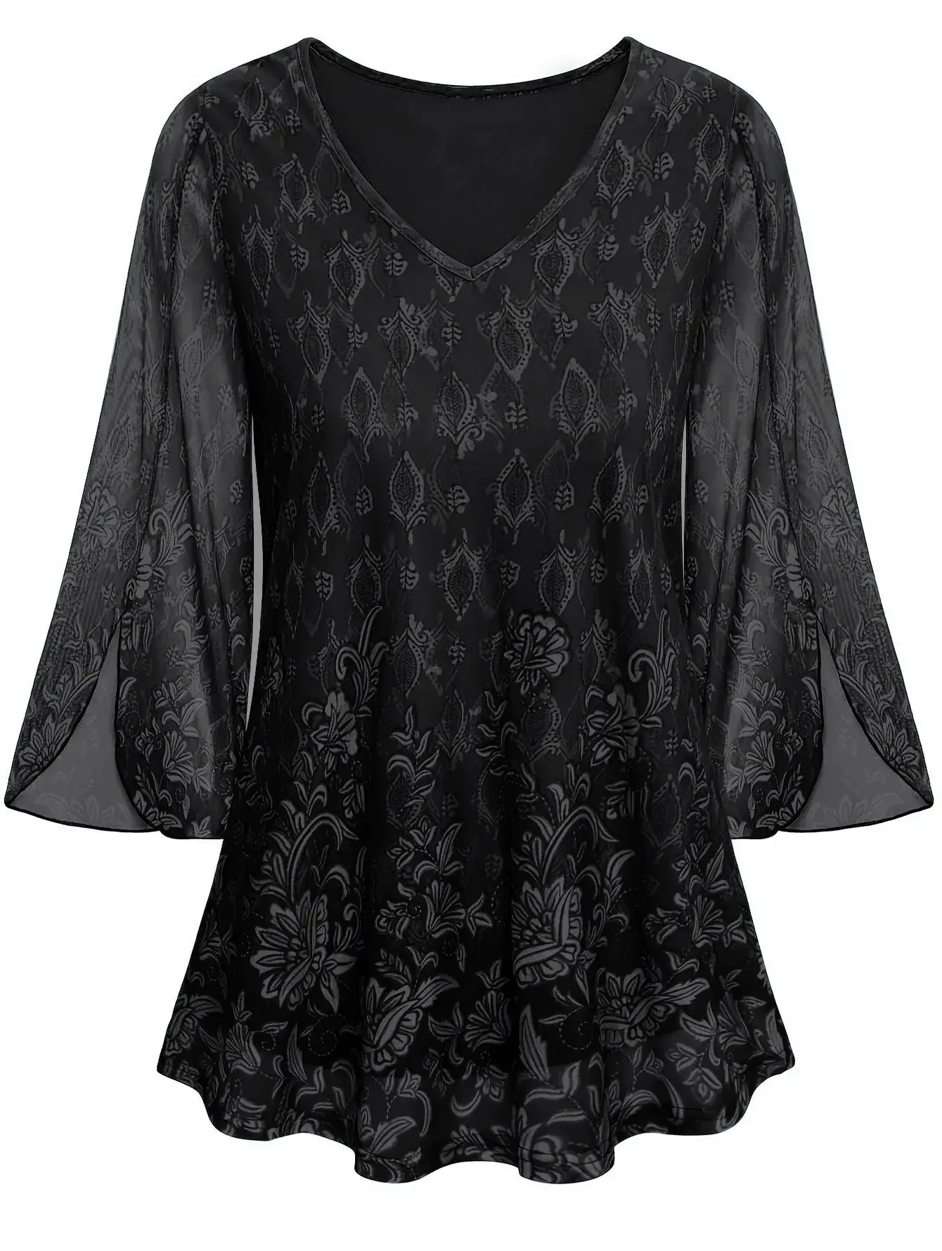 Elegant Women Plus Size Shirt 3/4 Sleeve V-Neck Casual Printed Fashion Vintage High Street Blouse Shirt Autumn Fashion Tops