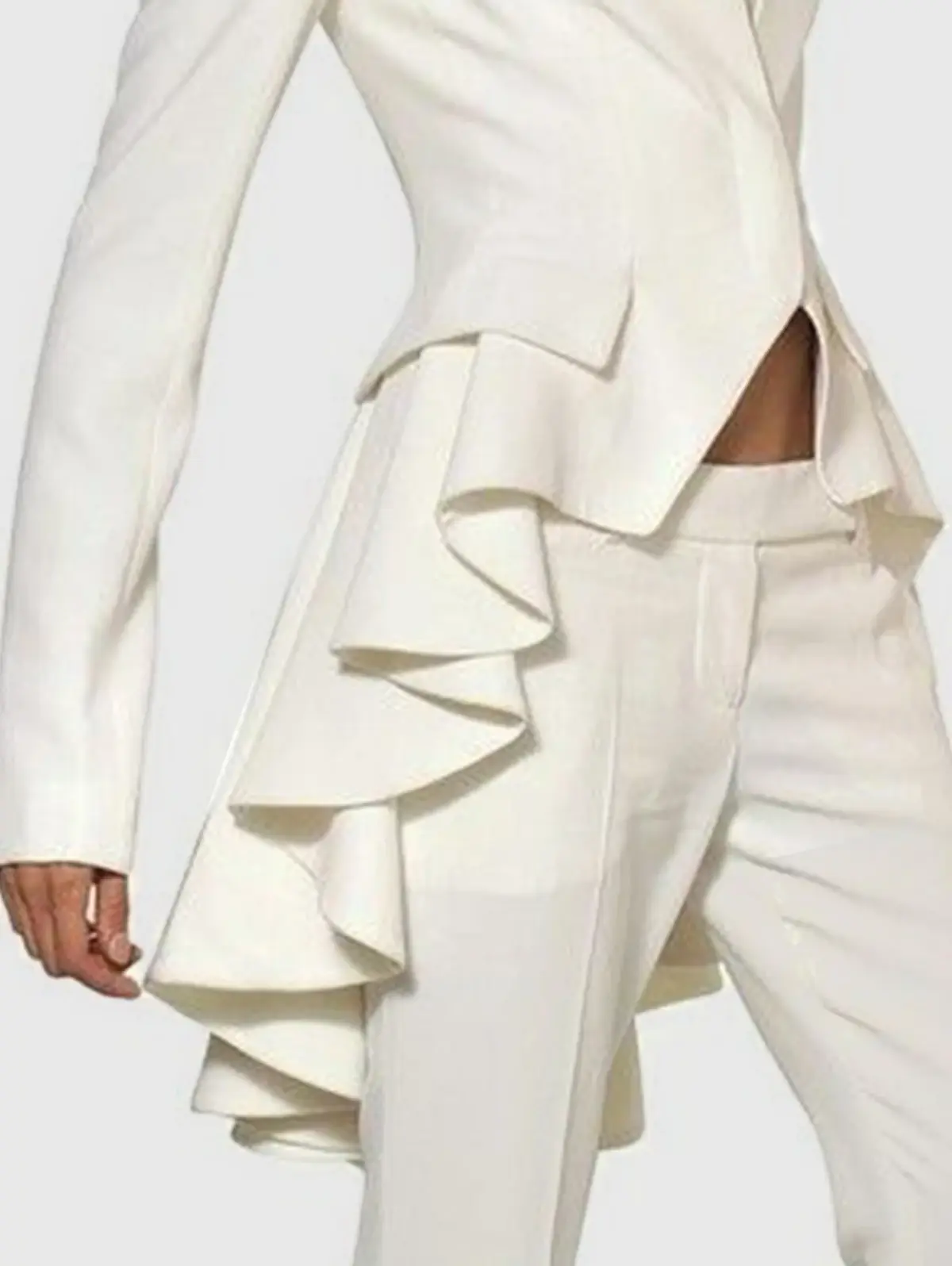Elegant Plain Long Sleeve Slim Ruffle Tailed Blazer Jackets Aysmmetric Hem Single Breasted Vintage Slim Casual Autumn Outerwear