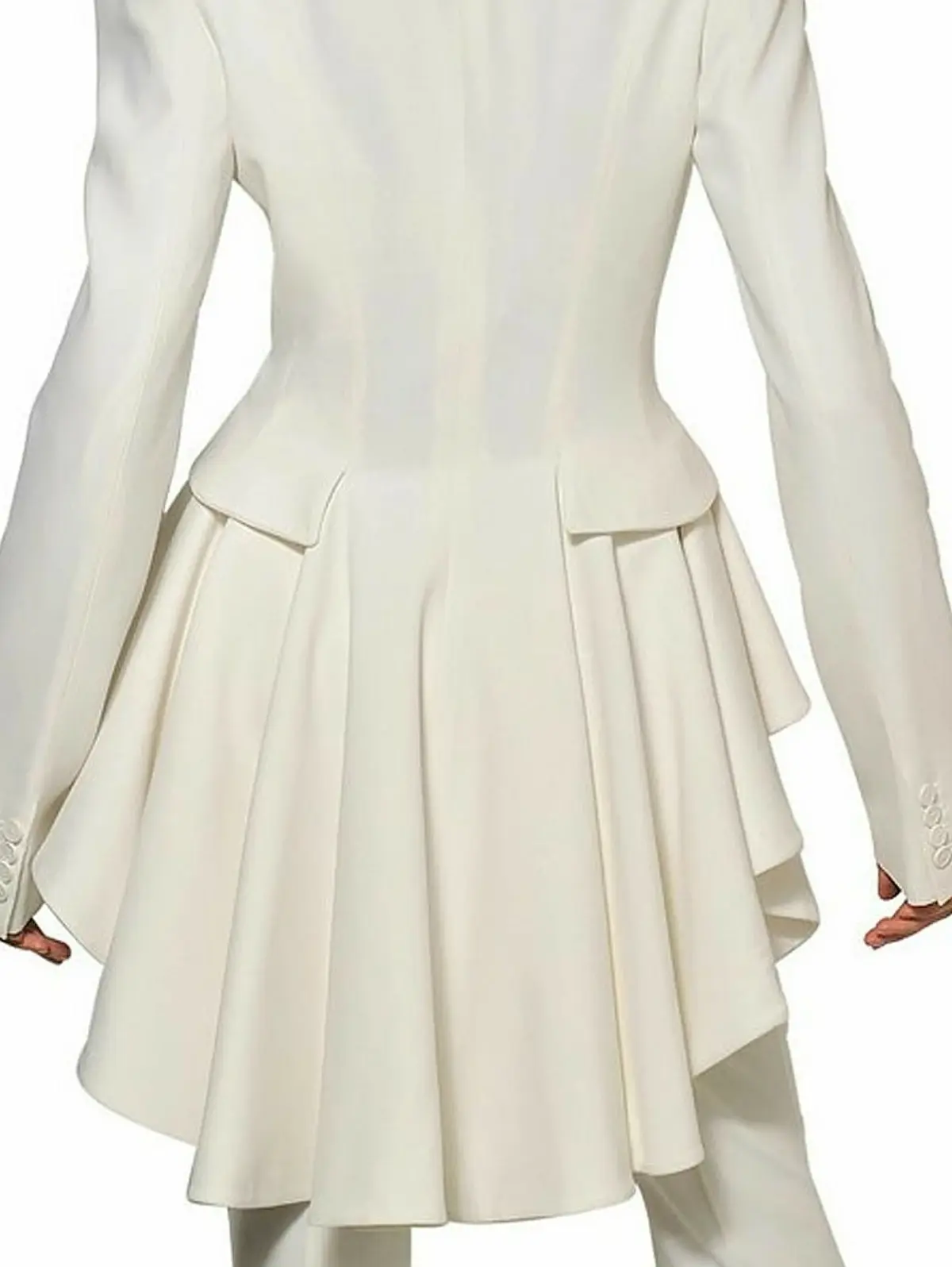 Elegant Plain Long Sleeve Slim Ruffle Tailed Blazer Jackets Aysmmetric Hem Single Breasted Vintage Slim Casual Autumn Outerwear