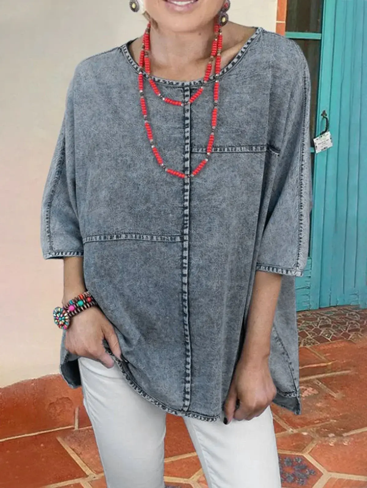 Women's Short Sleeve Denim T shirt Loose Soft Casual Vintage Harajuku Tee Top High Street Summer Round Neck Y2K Basic T shirt
