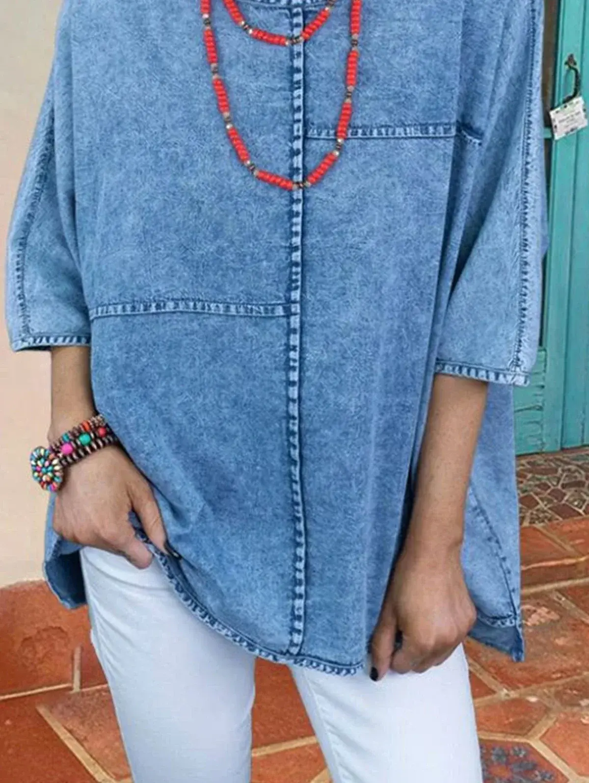 Women's Short Sleeve Denim T shirt Loose Soft Casual Vintage Harajuku Tee Top High Street Summer Round Neck Y2K Basic T shirt