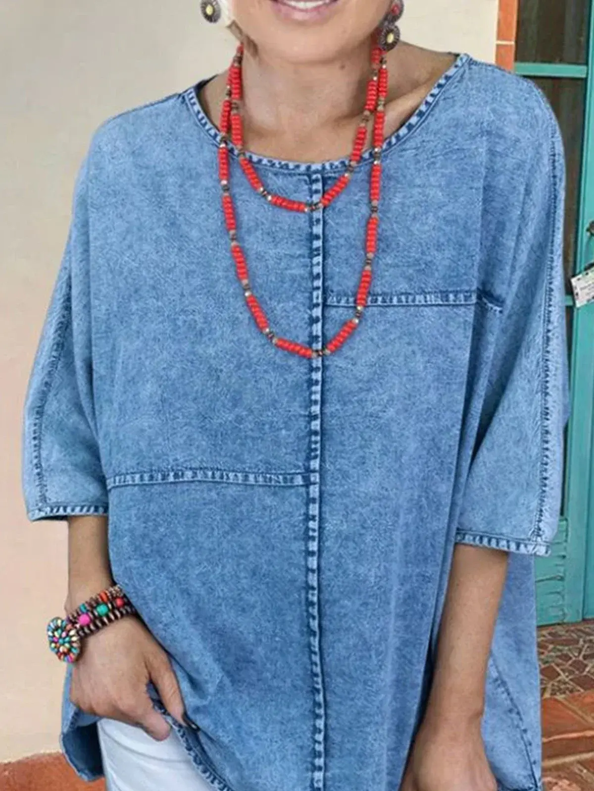Women's Short Sleeve Denim T shirt Loose Soft Casual Vintage Harajuku Tee Top High Street Summer Round Neck Y2K Basic T shirt