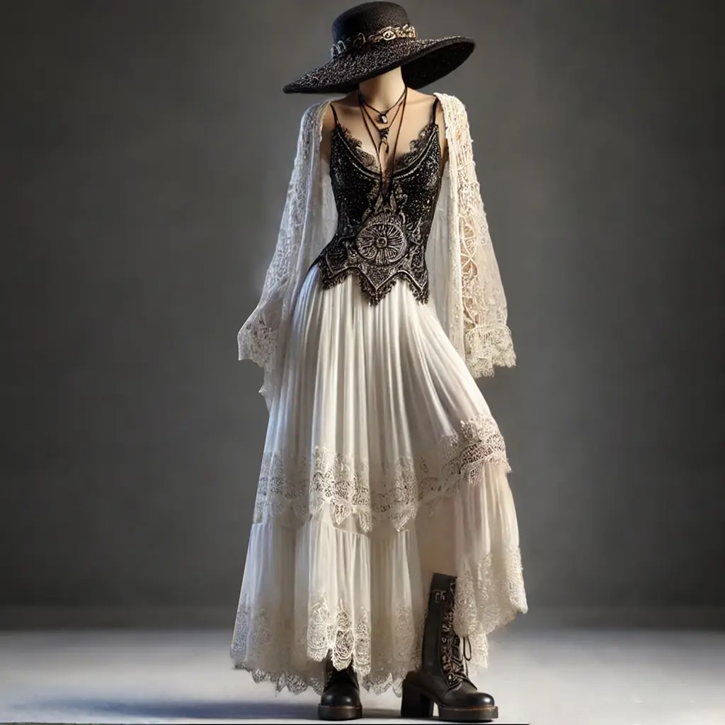 Women's Lace Pleated A-Line Skirt High Waist Irregular Hem Boho Chic Ethnic Vintage White Y2K Skirts