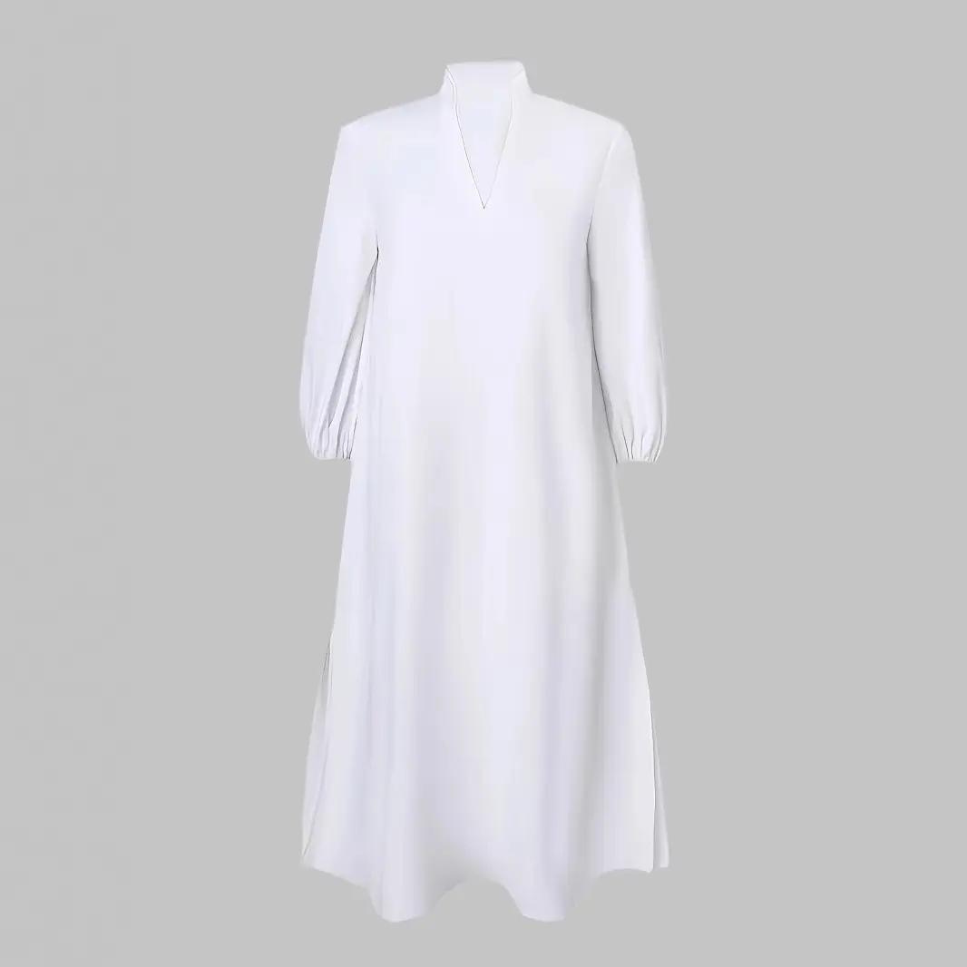Women Elegant V-Neck Dress Lanter Sleeve Split Hem Solid Elegant  Sweet Casual Loose A-Line Stand Collar Midi Dress for Women's