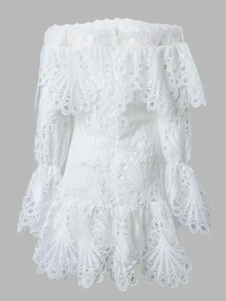 Plus Size Dress Women Party Sweet Elegant Off Shoulder Hollow Out Long Sleeve Mini Dresses Wholesale Dropshipping 2025