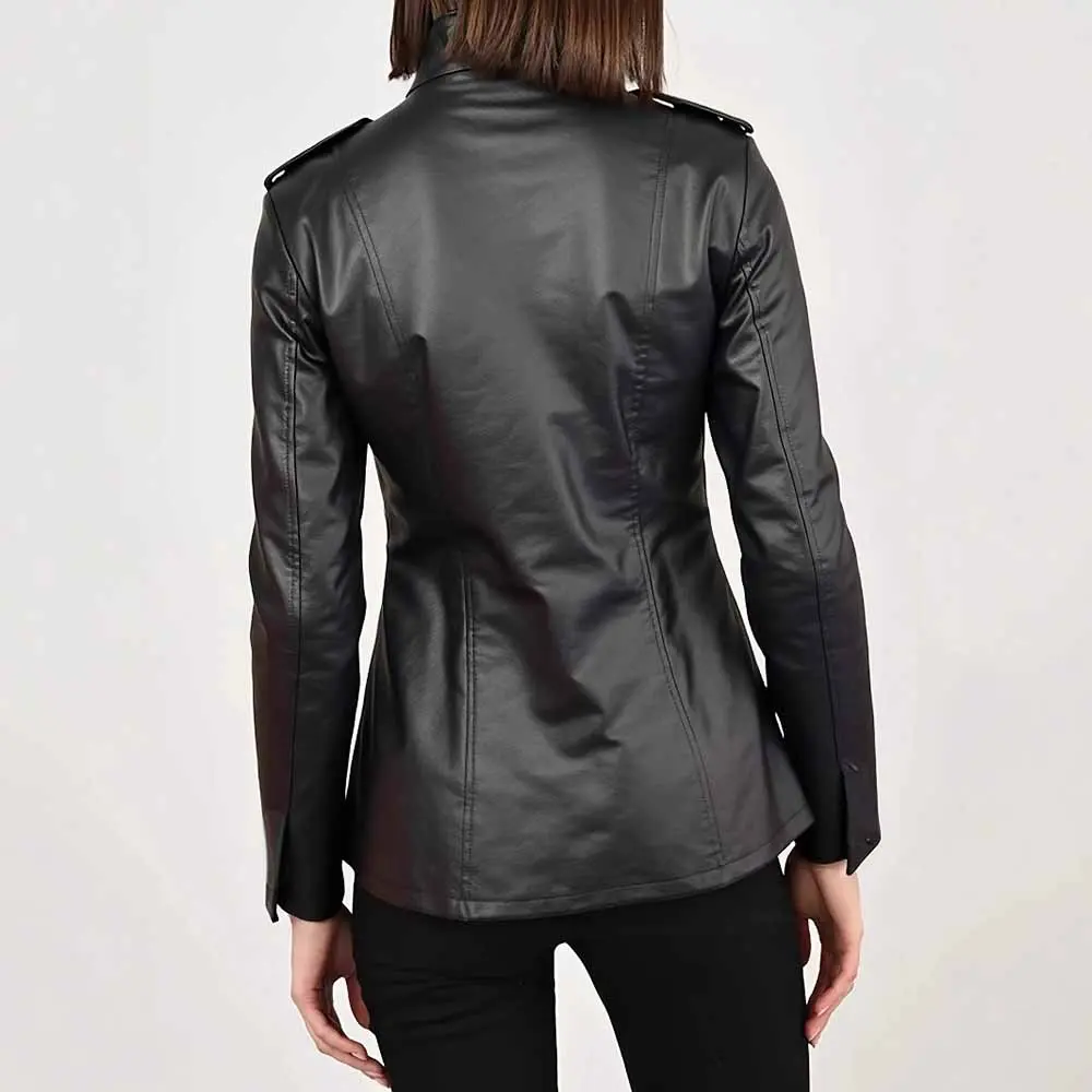 Faux Leather PU Jacket for Women Stand Collar Black Biker&Moto Autumn Winter Slim Vintage Ruched Pocket PU Outerwear