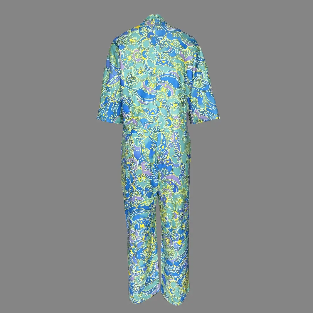 Floral Printed Jumpsuit for Women Loose Round Neck Half Sleeve Straight Pant Jumpsuit Casual Vintage Rompers Outfit 2025
