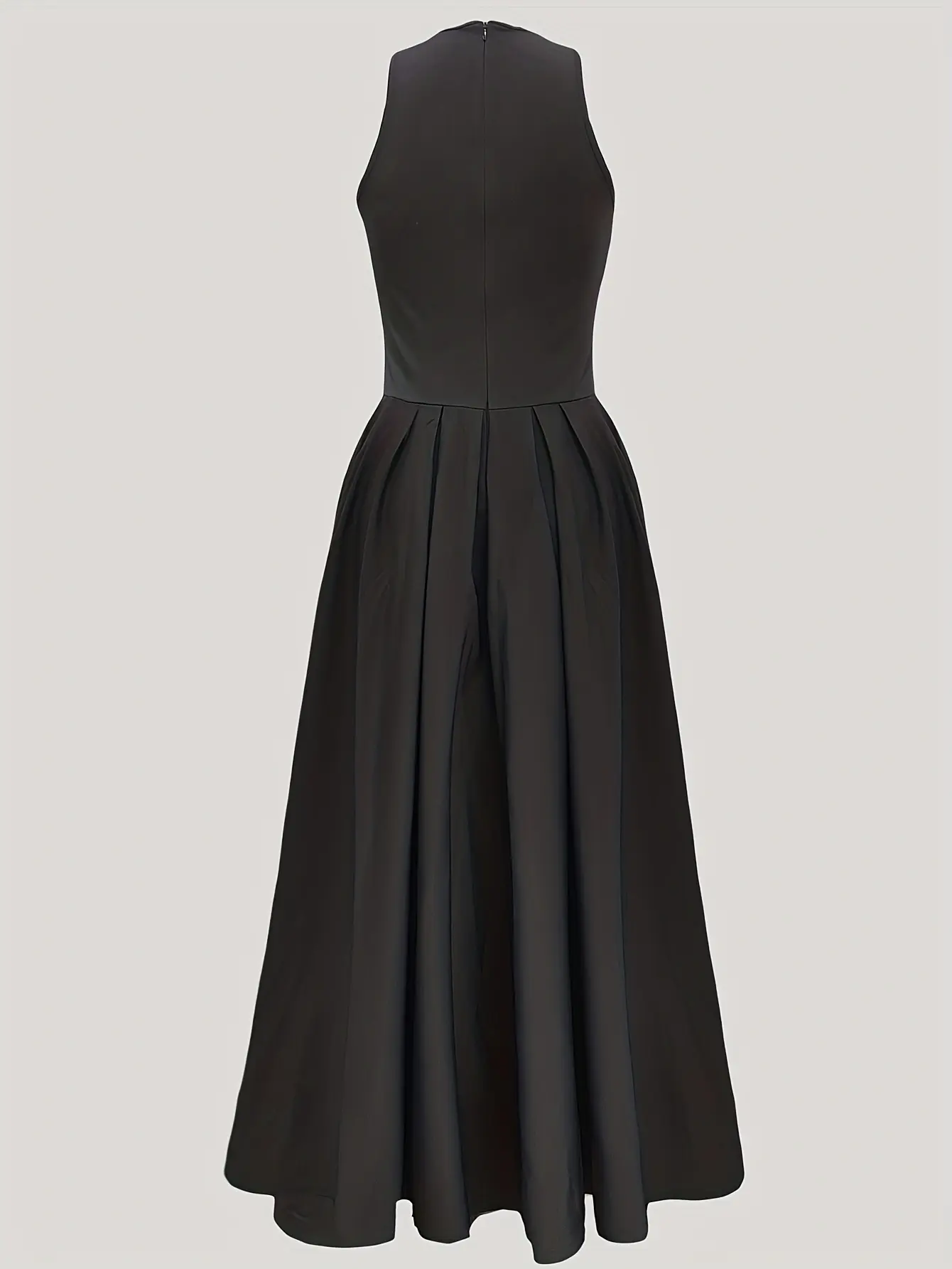 Women Fashion Black Dress Sleeveless Pleared A-Line Round Neck Summer Casual High Street American Retro Female Long Dresses