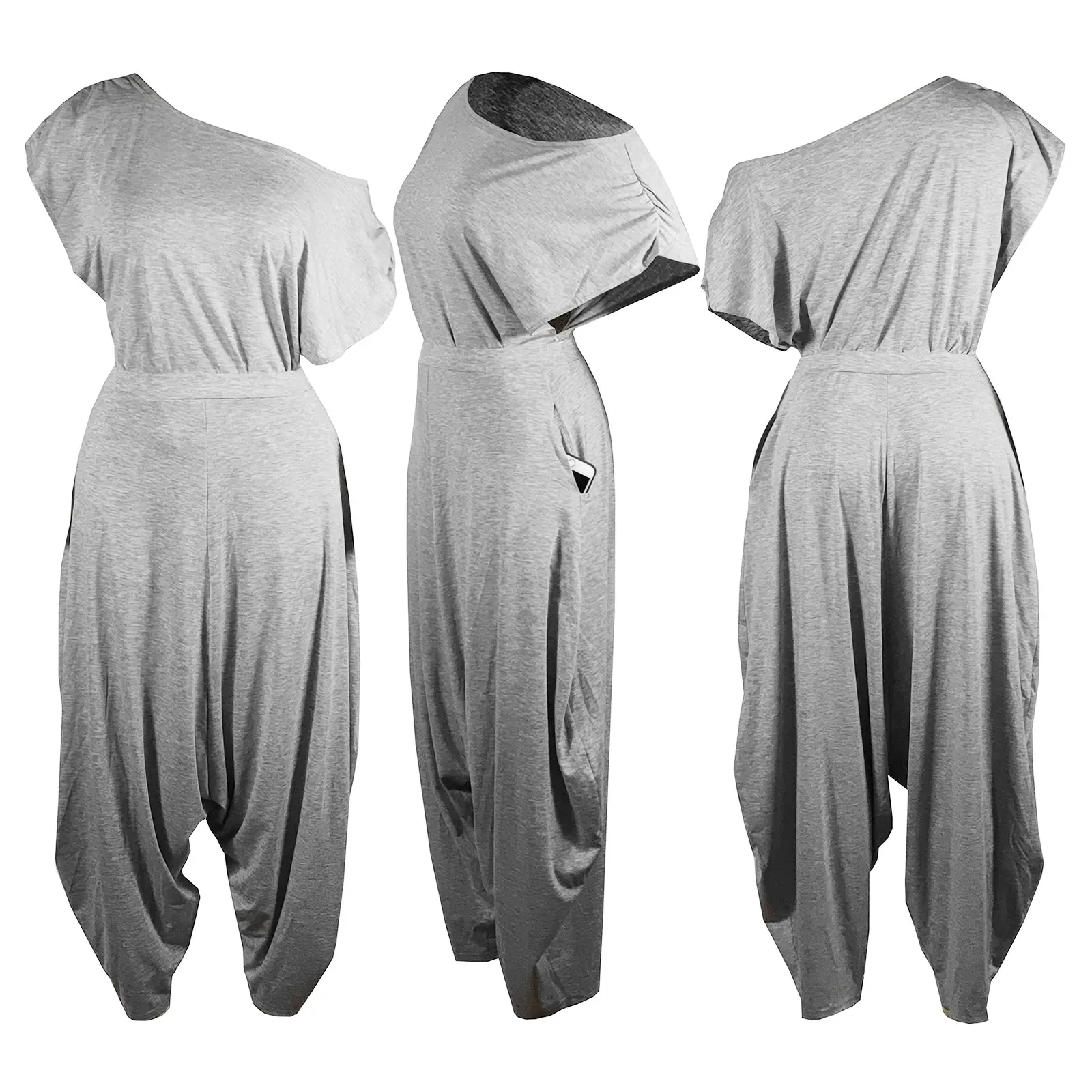 Women Off the Shoulder Two Piece Set Skew Neck Short Sleeve Asymmertric Top and Hamer Pant Matching Set Casual Loose Outfits