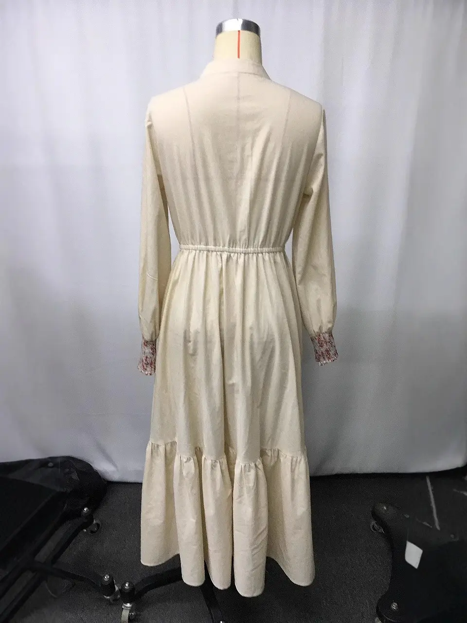American Retro Pleated A-Line Dress Long Sleeve Floral Printed Sexy Single Breasted Casual Vintage Prairie Chic Long Dresses