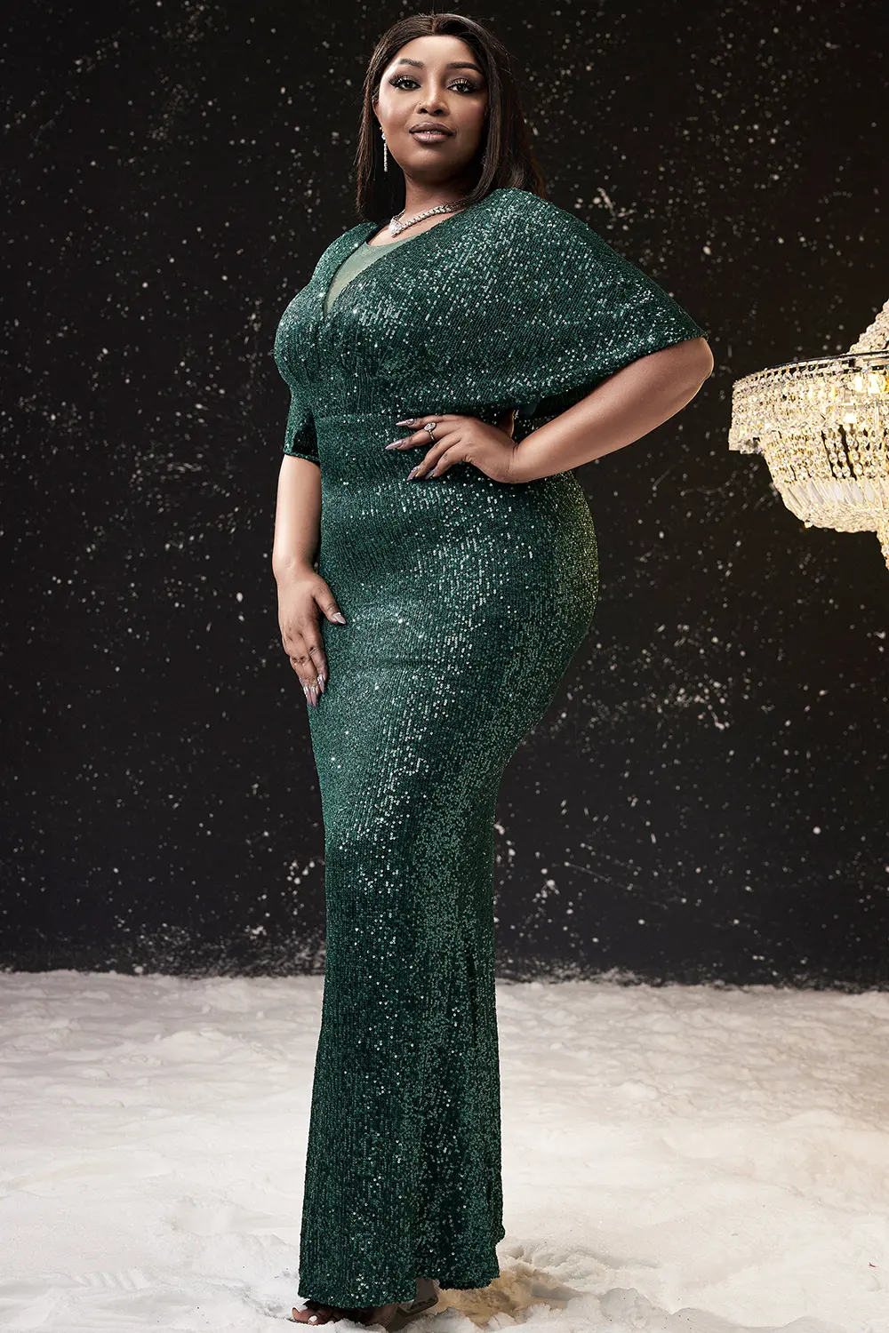 Elegant Evening Dress for Plus Size Prom Dress Green Mermaid V Neck Sequins Cocktail Party Bodycon Long Maxi Dress 2024