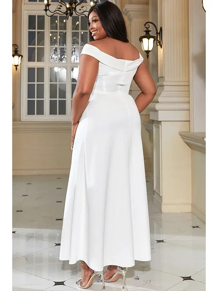 Ruffle Sleeve Plus Size Evening Party White Dress Sleeveless Off the Shoulder Solid Casual Elegant Minimalist Cocktail Dress