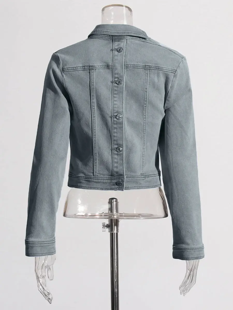 Fashion Women Denim T shirt One Shoulder Stand Collar Jeans Short Jakcets Long Sleeve Spring Button Vintage Slim Denim T shirts