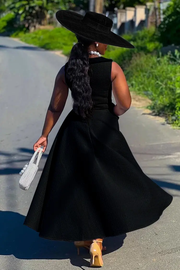 Women Tank Dress Round Neck Black Pleated A-Line Sleeveless High Street Vintage Party Club Fashion Summer Dresses 2025