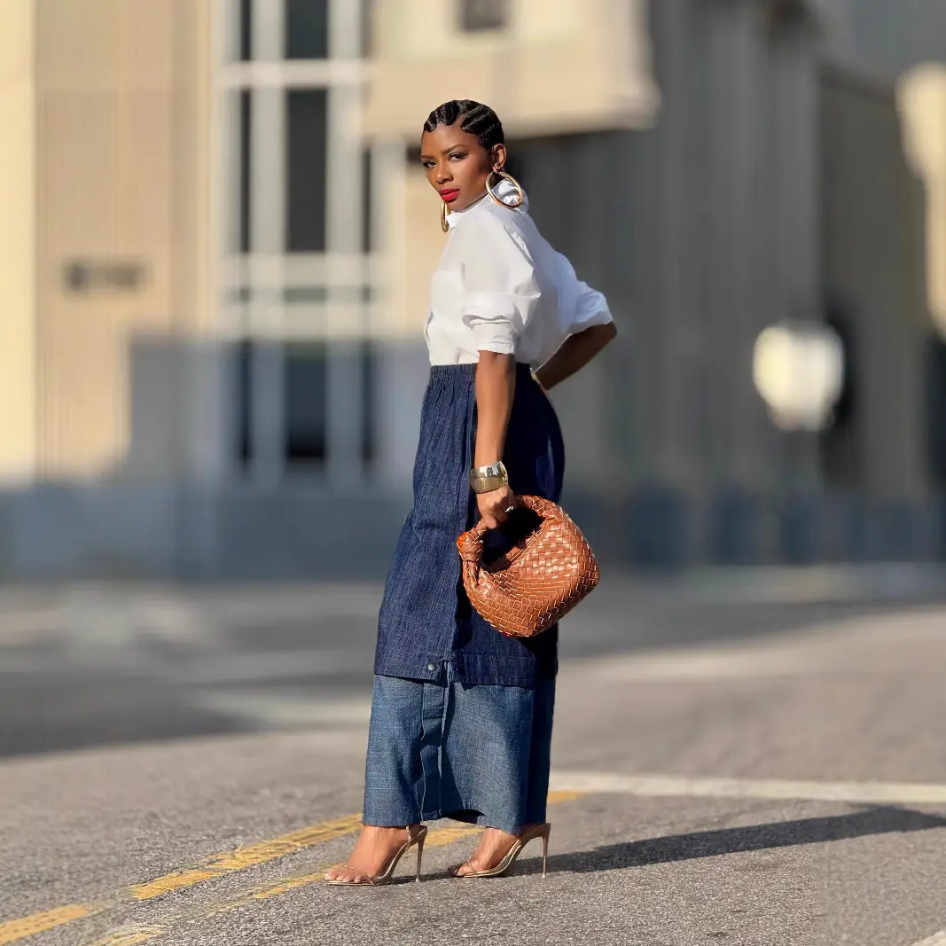 Women High Waist Patchwork Wide Leg Denim Trousers Jeans Retro Casual Elastic Waist High Street Pockets Loose Jeans 2025