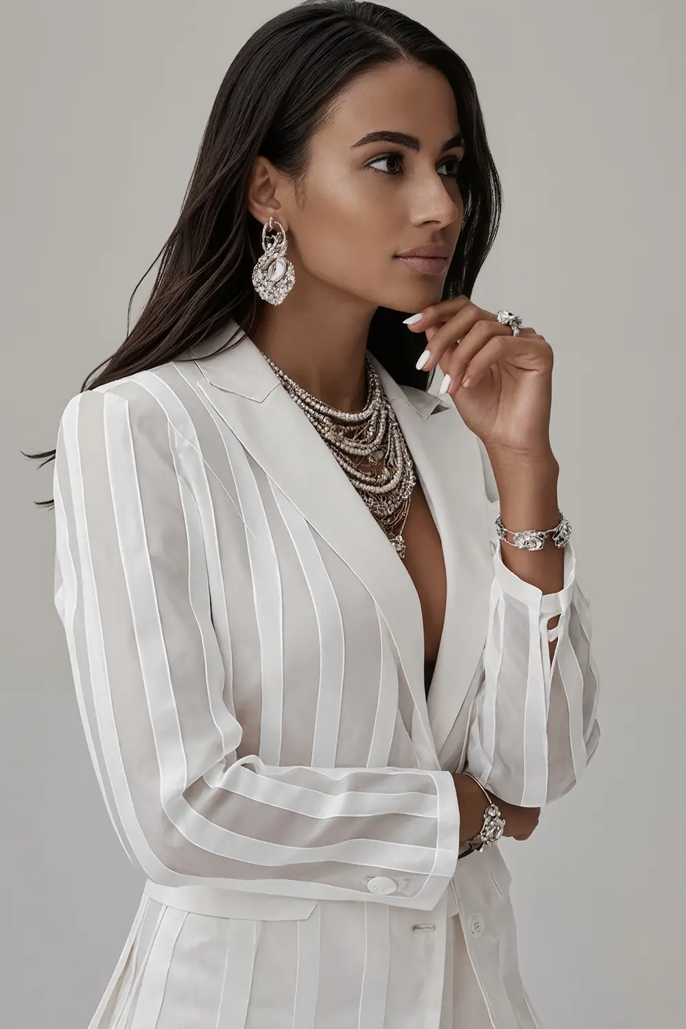 Striped Sheer Blazer Jacket for Women Long Sleev Lapel Collar Sexy High Street Vintage Single Button Tailored Coat for Autumn