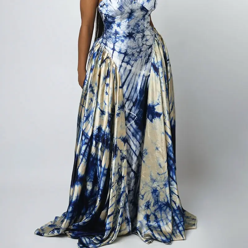Sexy Satin Floral Printed Dress for Women Elegant Vintage Spaghetti Strap Lace-up Backless Boho American Retro Maxi Dresses