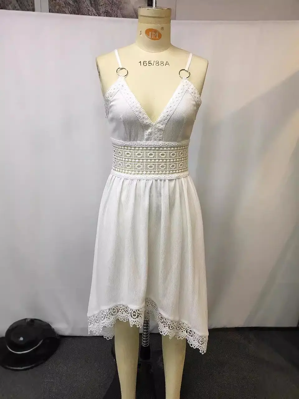 Sexy V-Neck Spaghetti Strap Dress Hollow Out Elegant Indie Folk Vintage Irregular Hem Midi Dress Summer Casual High Waist Dress