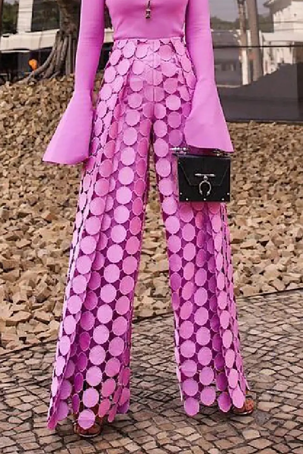 Plus Size Semi Formal Pants Elegant Black Long Fall Winter Cut Out Wide Leg Lace Vintage High Waist Polk Dot Trousers for Female