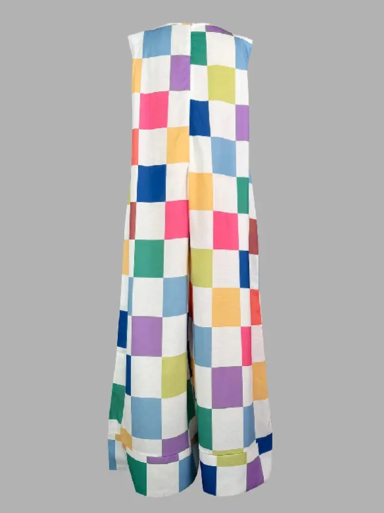 Plaid Printed Jumpsuit for Women Plus Size Overall Round Neck Casual Harajuku Sleeveless Summer Wide Leg Jumpsuit Outfit 2025
