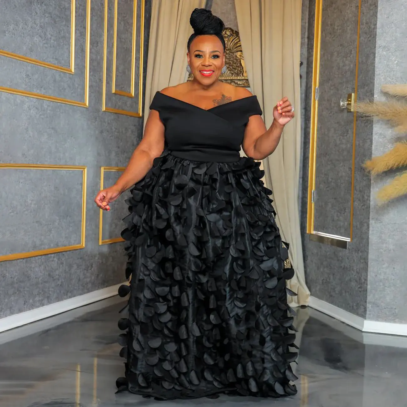 Elegant Plus Size Dress for Women Off the Shouldet 3D Floral A-Line Party Wedding Guesr Cocktail African Maxi Dresses 2025