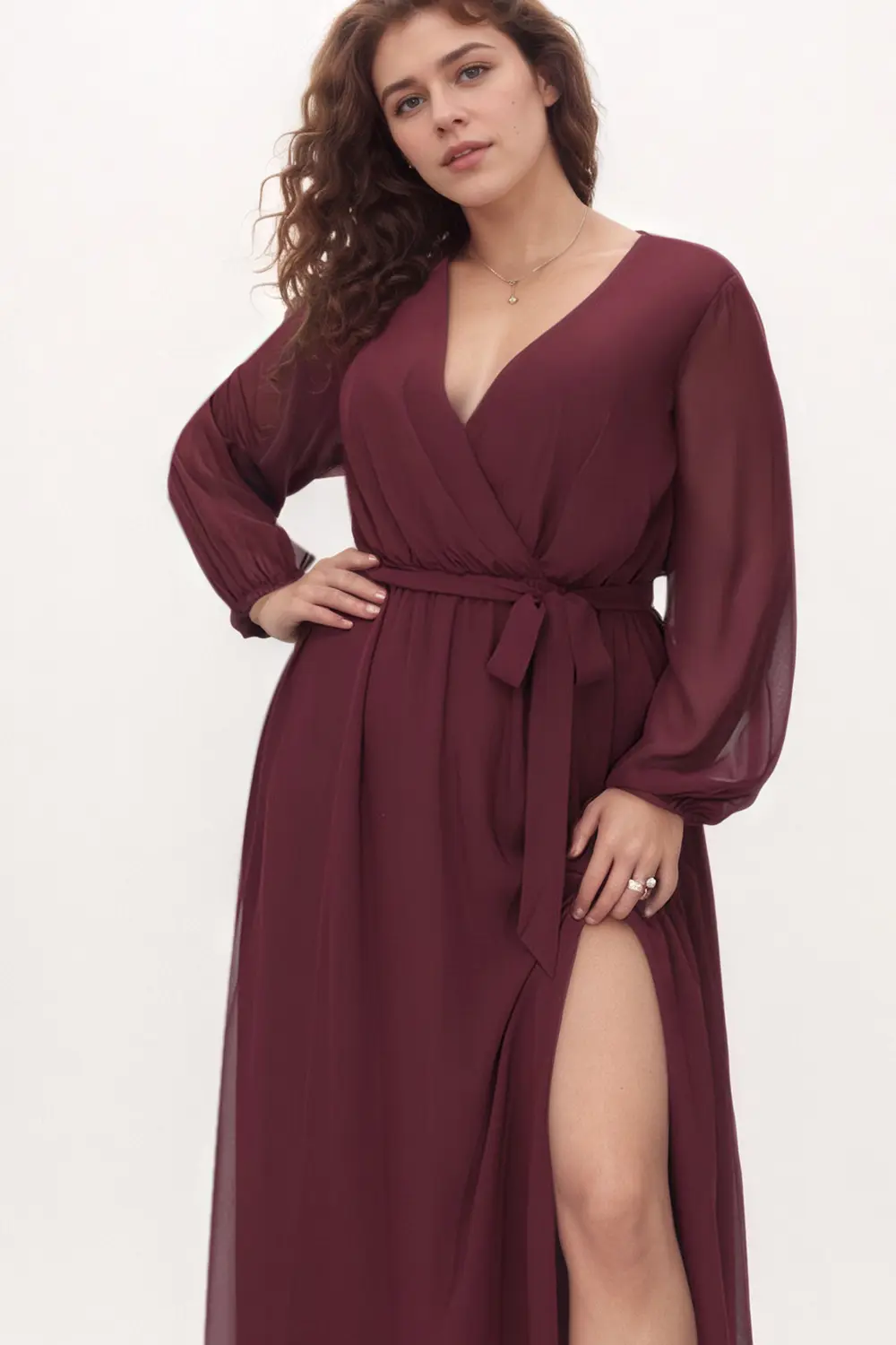 Women Plus Size Chiffon Long Dresses Puff Sleeve Vintage Solid High Split Hem Sexy Party Club Evening Wedding Guest Dresses