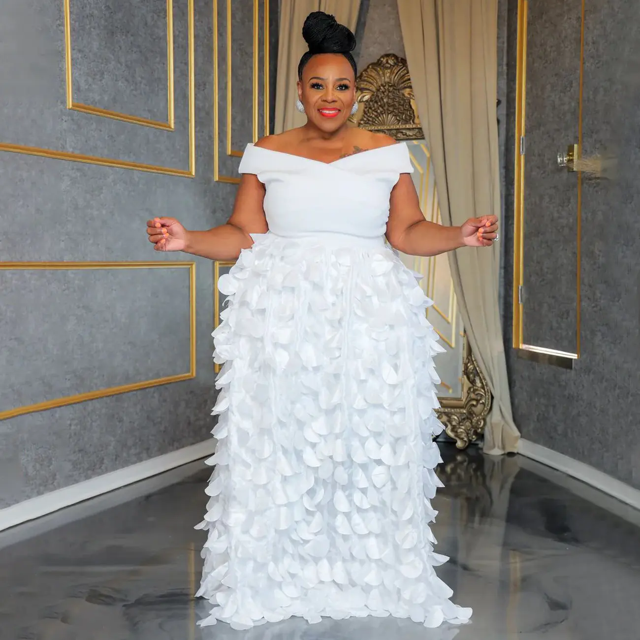 Elegant Plus Size Dress for Women Off the Shouldet 3D Floral A-Line Party Wedding Guesr Cocktail African Maxi Dresses 2025
