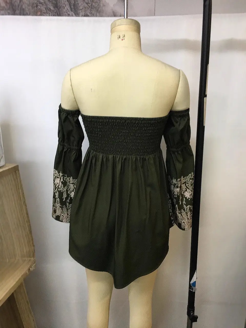 Sexy Off the Shoulder Dress Flare Sleeve Strapless High Waist Mini Dress Irregular Hem Floral Printed Ethnic Cowboy West Dress