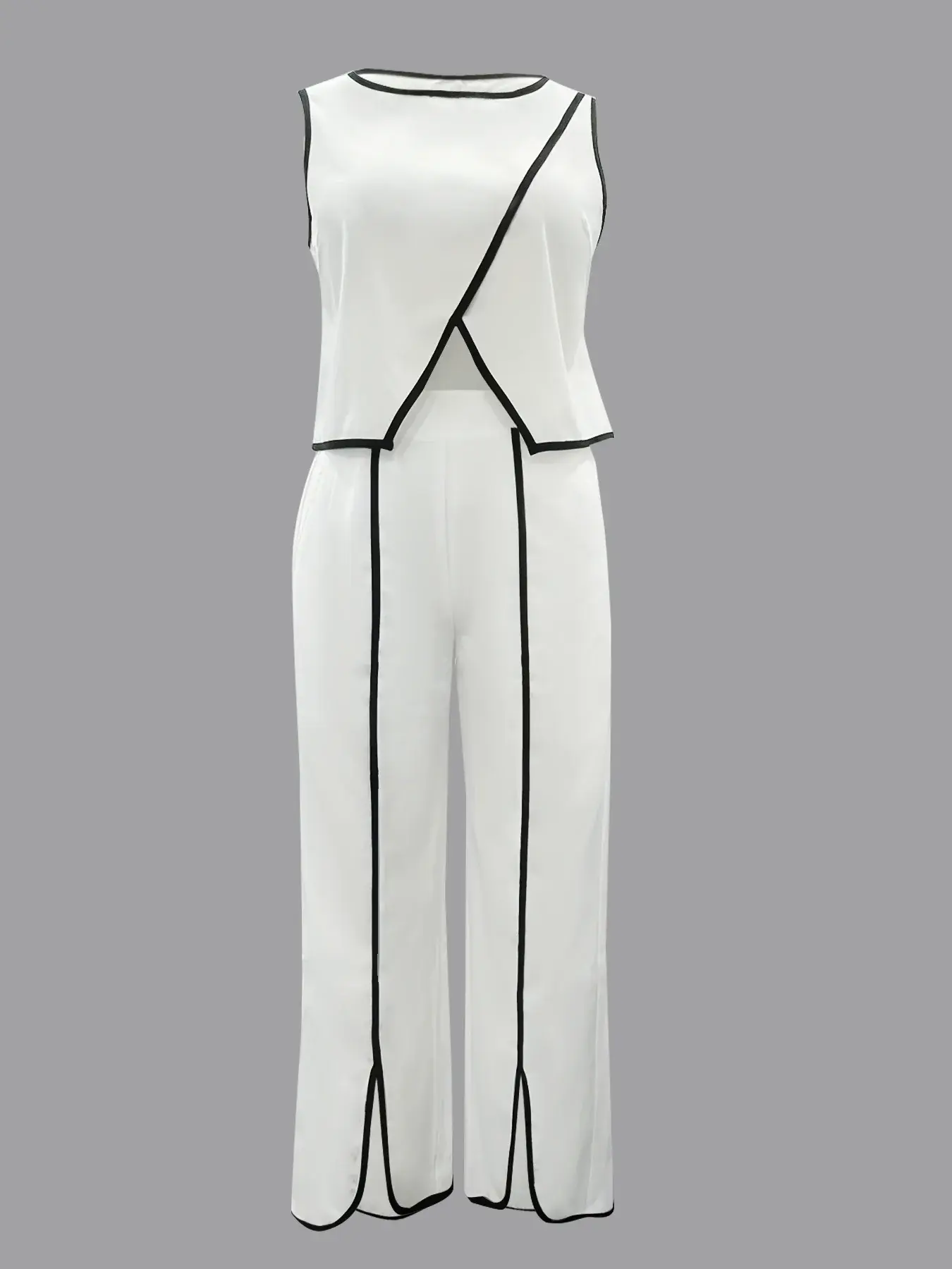 Summer Loose Solid Color 2 Piece Sets Woman Outfit 2025 Fashion Sleeveless Tank Top With High Waist Slit Wide Pants Set