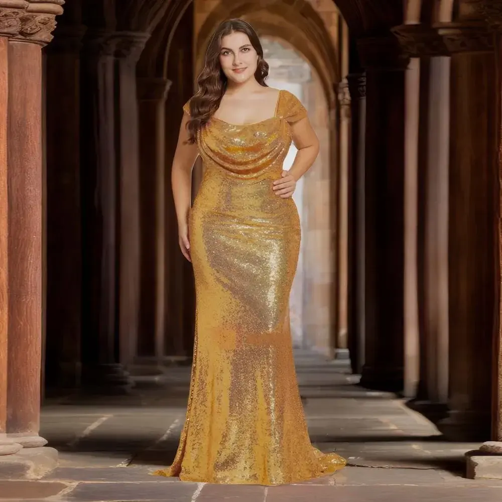Women's Plus Size Dress Sequins Swing Neck Short Sleeves Elegant Cocktail Summer Maxi Dresses Party Club Evening Vestidos