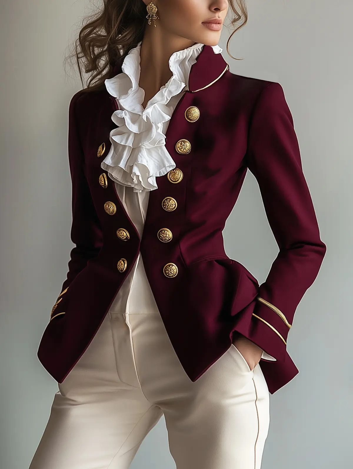 Women's British Preppy Style Jacket Double Breasted Stand Collar Autumn Long Sleeve Casual High Street Retro Slim Coat Female