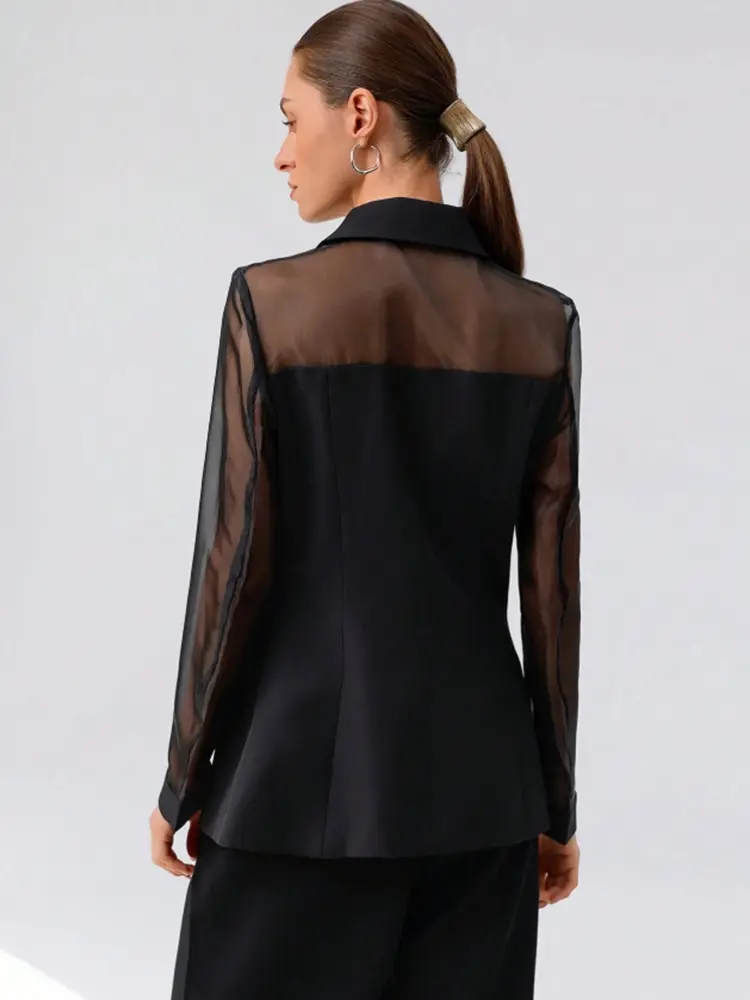 Elegant Business Commute High-End Organza Splice Suit Fabric Breathable Double-Breasted Women Thin Blazer