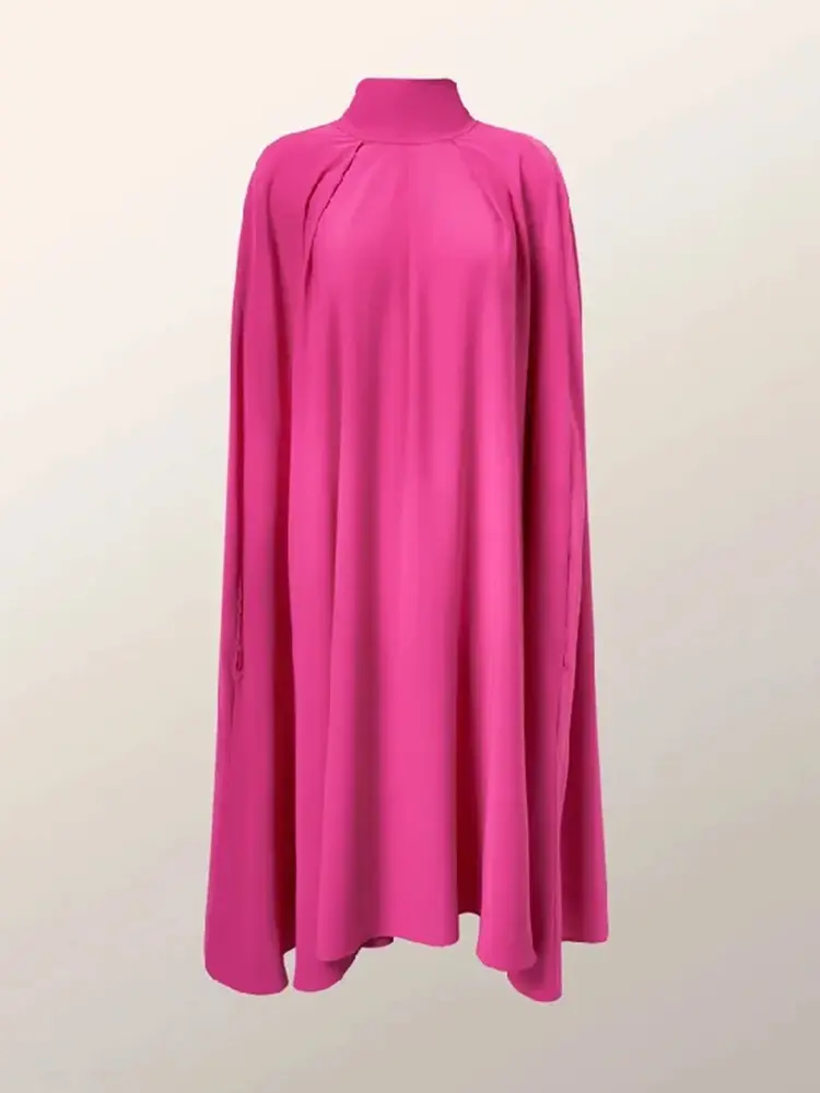 Women's Plus Size Turtleneck Dress Cloak Sleeve Pleated Solid Elegant Casual Wedding Guest Dresses Vintage Party Club Dress