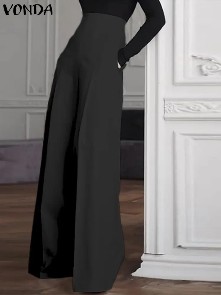 VONDA Women Elegant Office Wide Leg Pants 2024 Summer Trouser Fashion High Waist Zipper Casual Solid Pantalon Long Palazzo