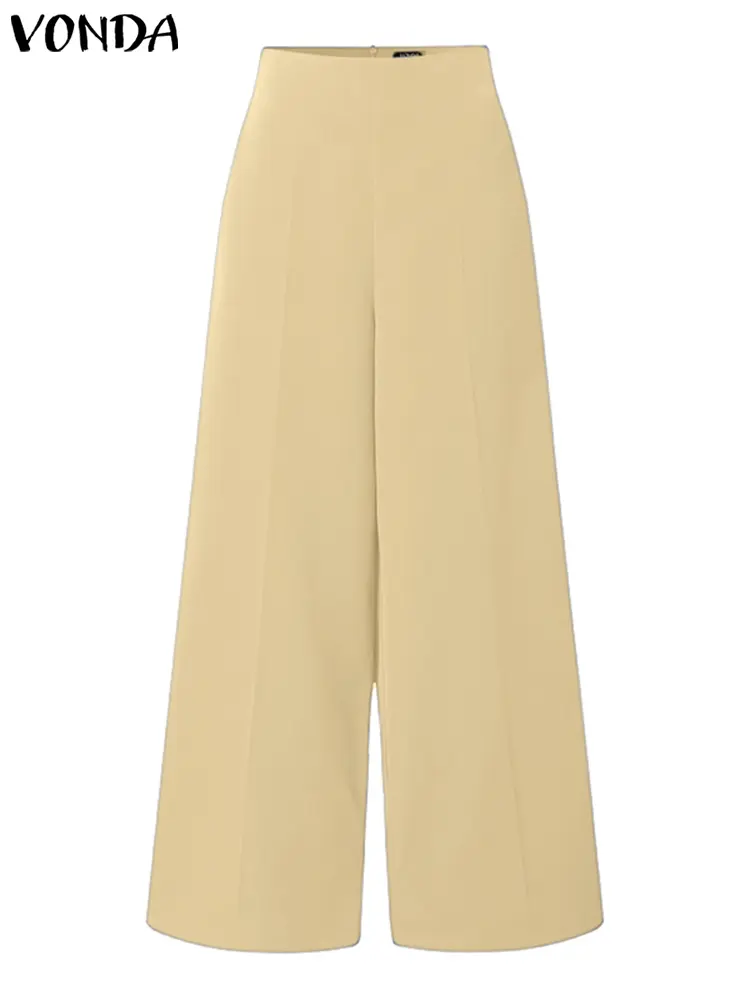 VONDA Women Elegant Office Wide Leg Pants 2024 Summer Trouser Fashion High Waist Zipper Casual Solid Pantalon Long Palazzo