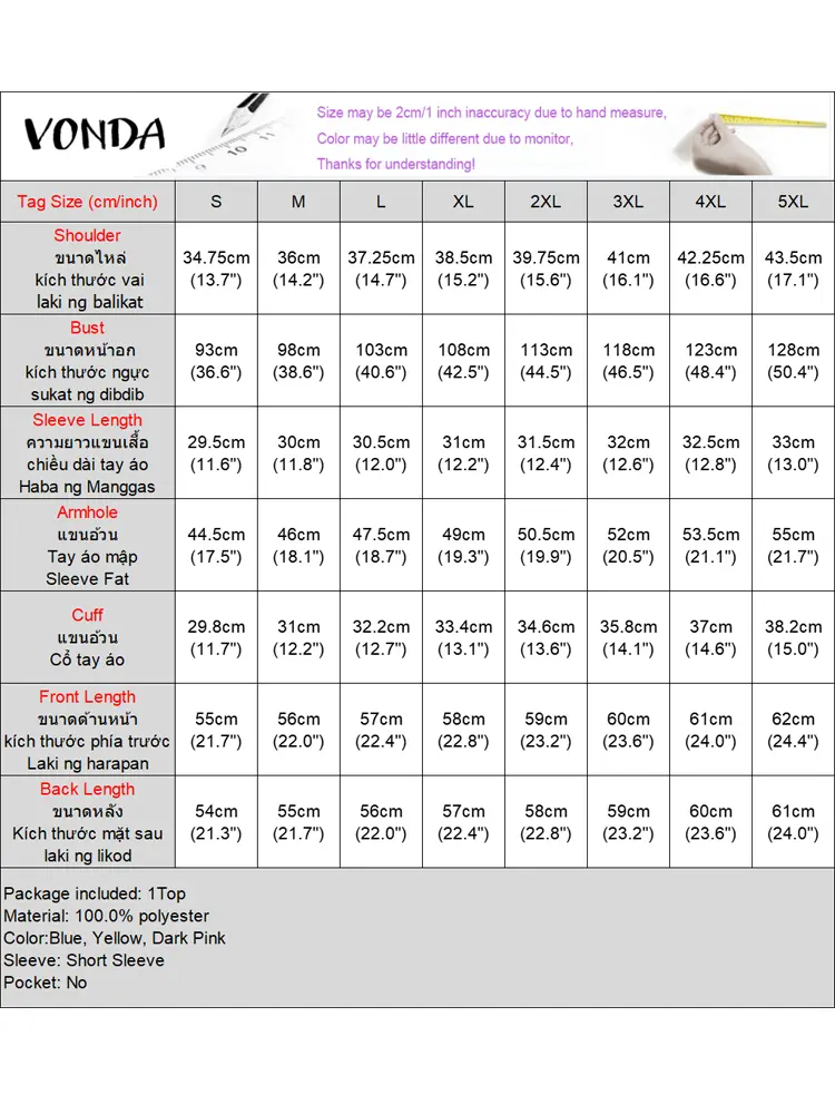 VONDA Women Summer Tops Fashion Solid Color Blouse Ruffled Shirts 2025 Short Puff Sleeve Tunic Casual Lapel Korean Blusas Female